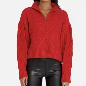 Sactuary 1/4 Zip Up Chunky Knit Sweater - Size L - Color Red